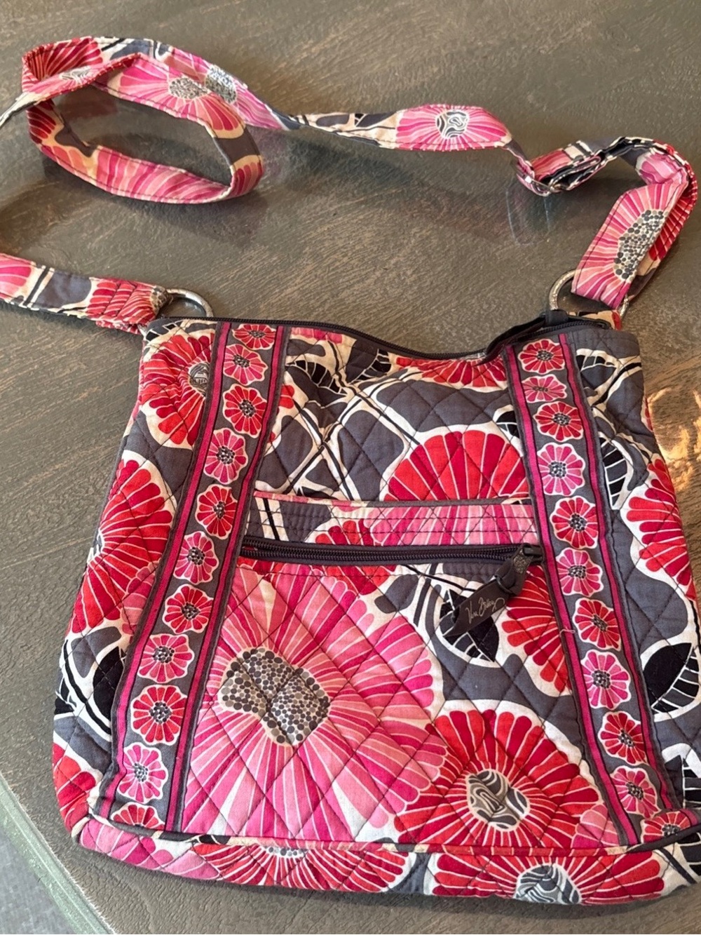 Vera Bradley Pink and Gray Floral Quilted Crossbody